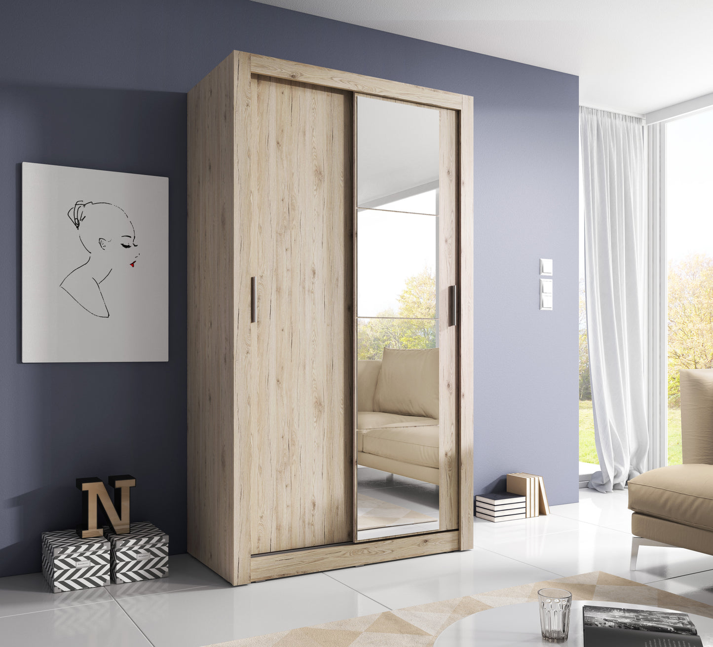 Denmark 1.2m Sliderobe - Oak Shetland